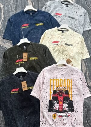 MAXBULL FERRARI ACID WASH PRINT LOOPKNIT OVER SIZED 5 SLEEVE ROUND NECK