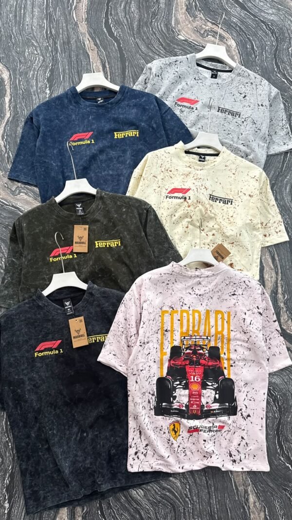 MAXBULL FERRARI ACID WASH PRINT LOOPKNIT OVER SIZED 5 SLEEVE ROUND NECK